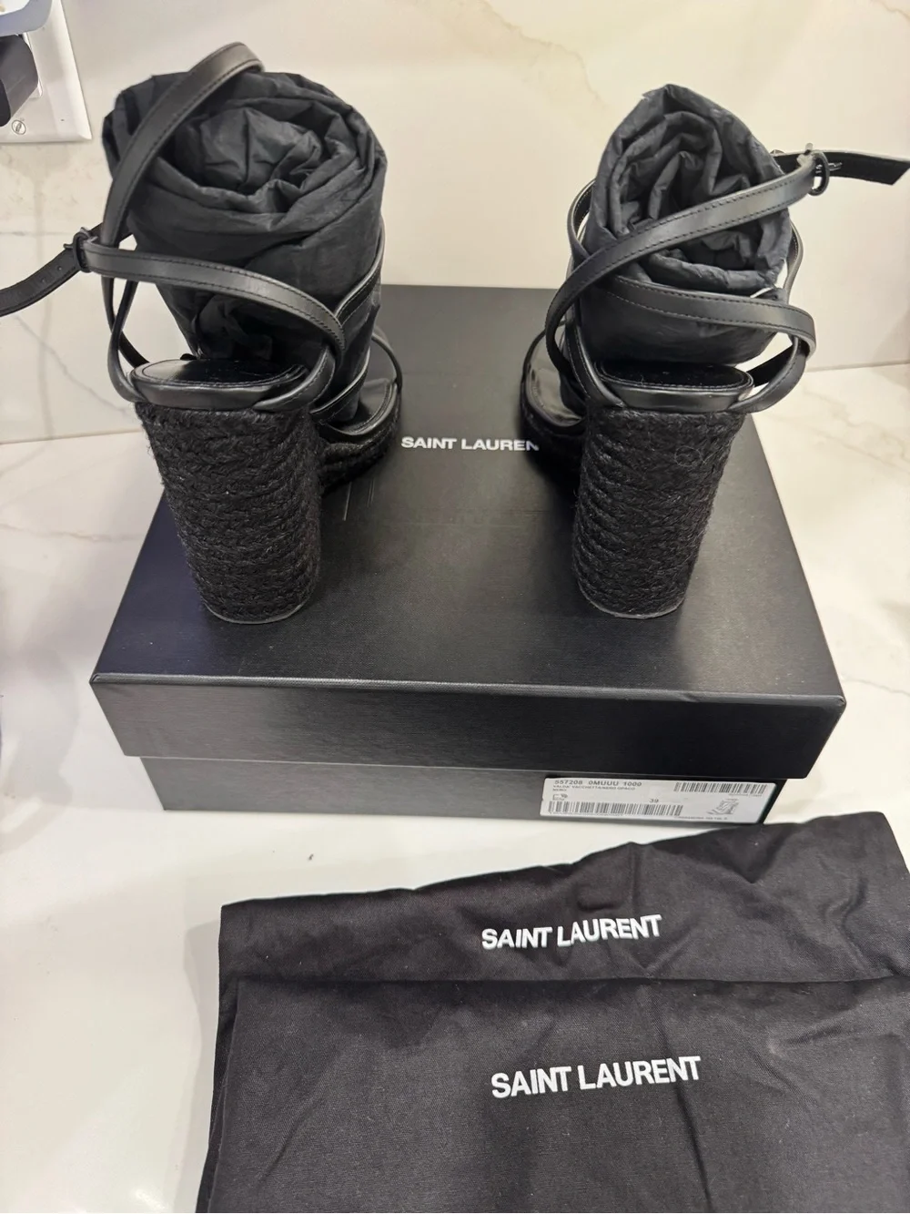 Yves Saint Laurent Black Logo Espadrille Sandals